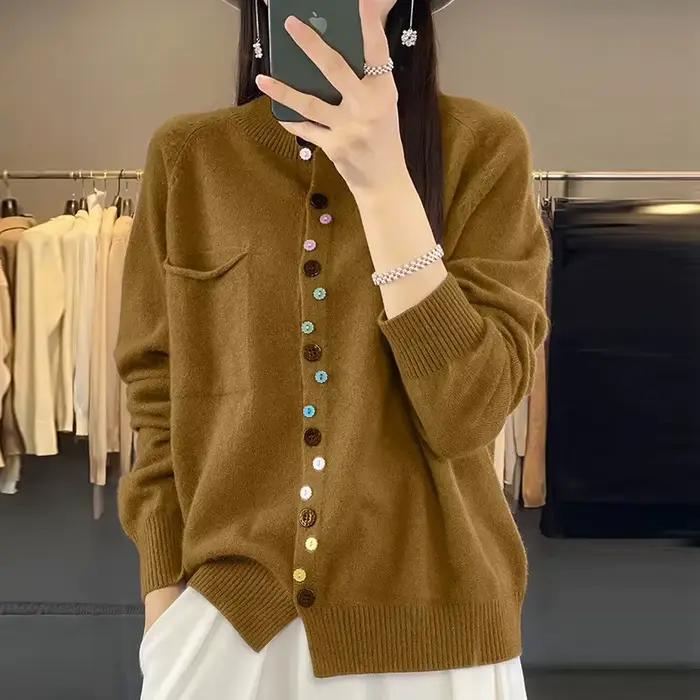 Cardigan en acrylique-coton pour femme, coupe ample, décontracté, automne-hiver, style vintage, occasions spéciales