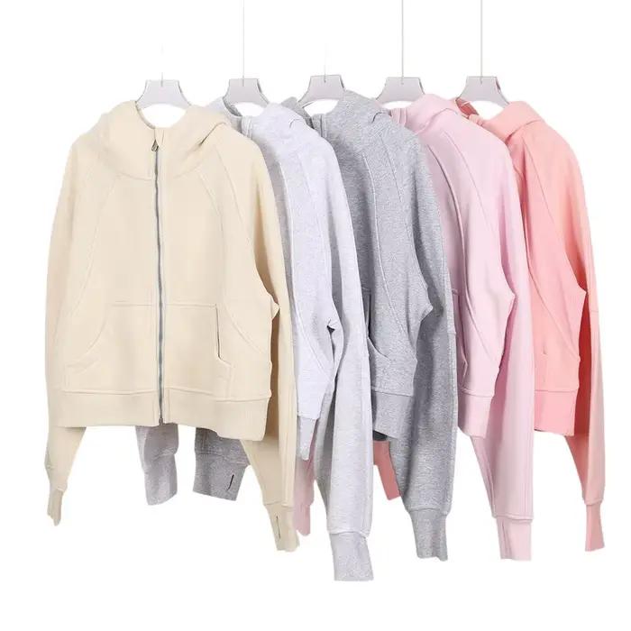Veste polaire zippée oversize en polyester et coton pour femme, style scuba, manches longues, adapté aux activités physiques et occasions froides