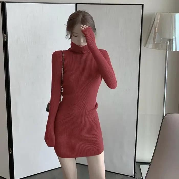 Robe pull à col roulé pour femme, mini robe slim, robes de tambour courtes, élégante et sophistiquée, pour occasions spéciales automne hiver