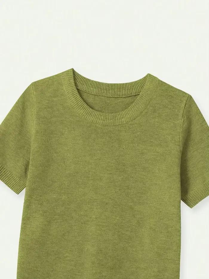 Pull en tricot à col rond à manches courtes pour femme