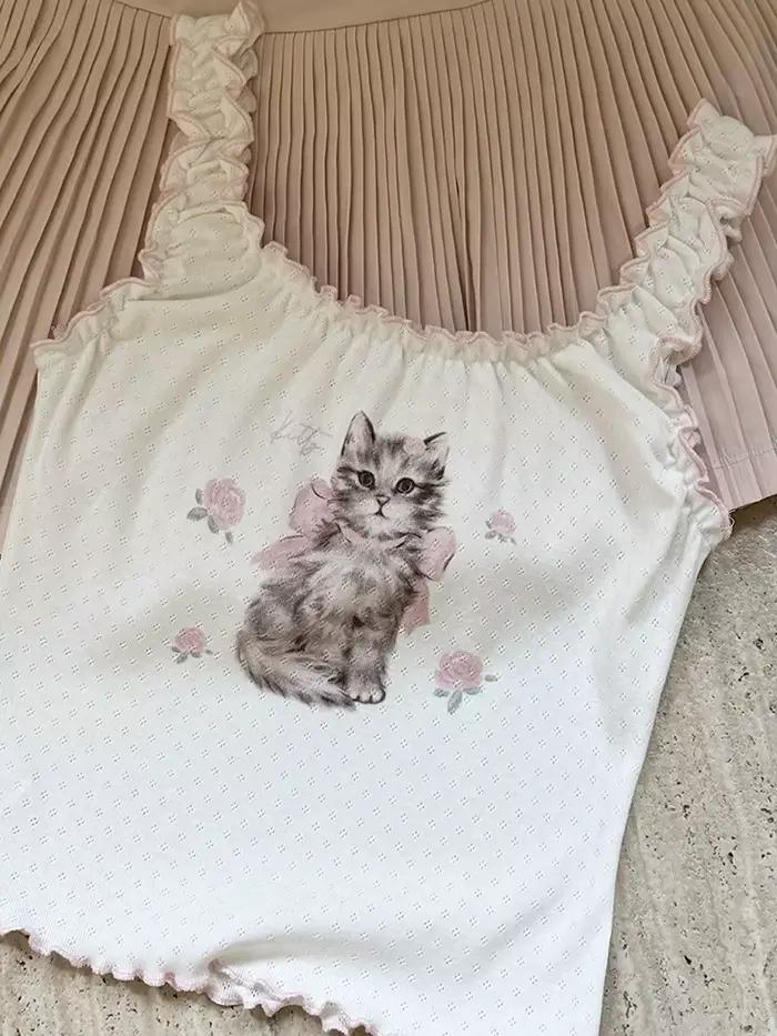 Haut court imprimé lapin et chat amissié pour femmes