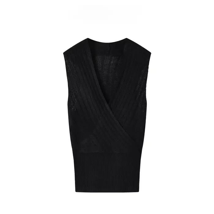 Gilet pull sans manches en maille côtelée pour femme