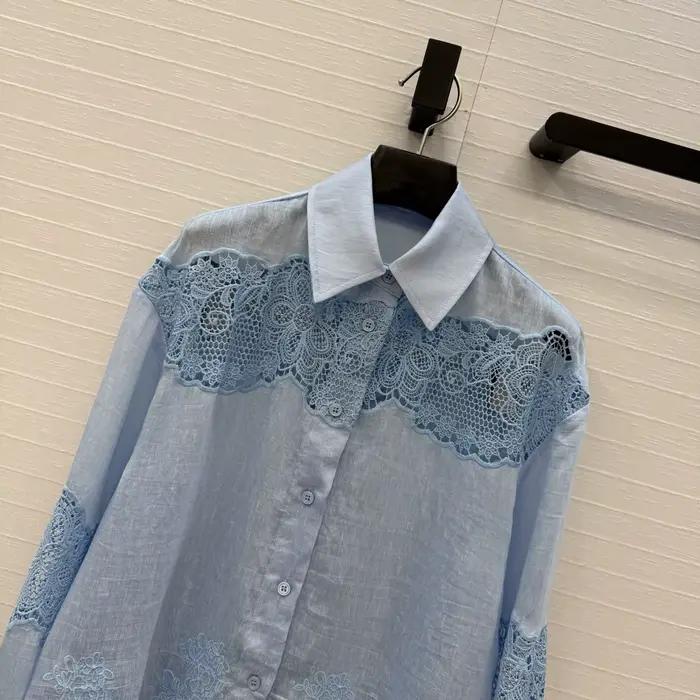Nouvelle collection printemps 2026 (26SS) : Broderie en soie et lin Chemise de créateur florale pour femme