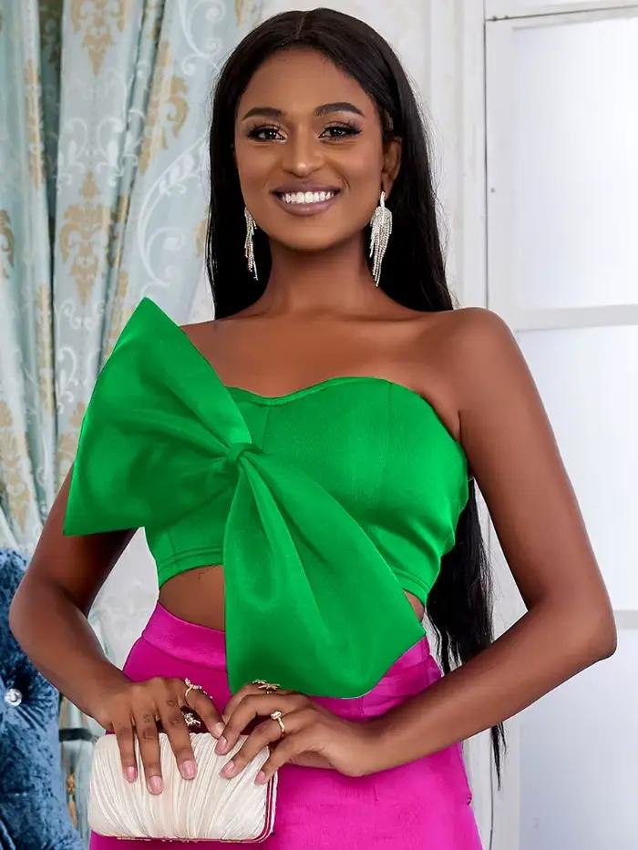 Haut court sans bretelles pour femme vert nœud élégant soirée cocktail club été