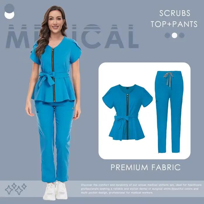Ensemble de gommage HELLO MATE multicolore pour femmes, uniformes médicaux, hauts à manches courtes et pantalons droits pour travailleurs de la santé, esthéticiennes et vétérinaires