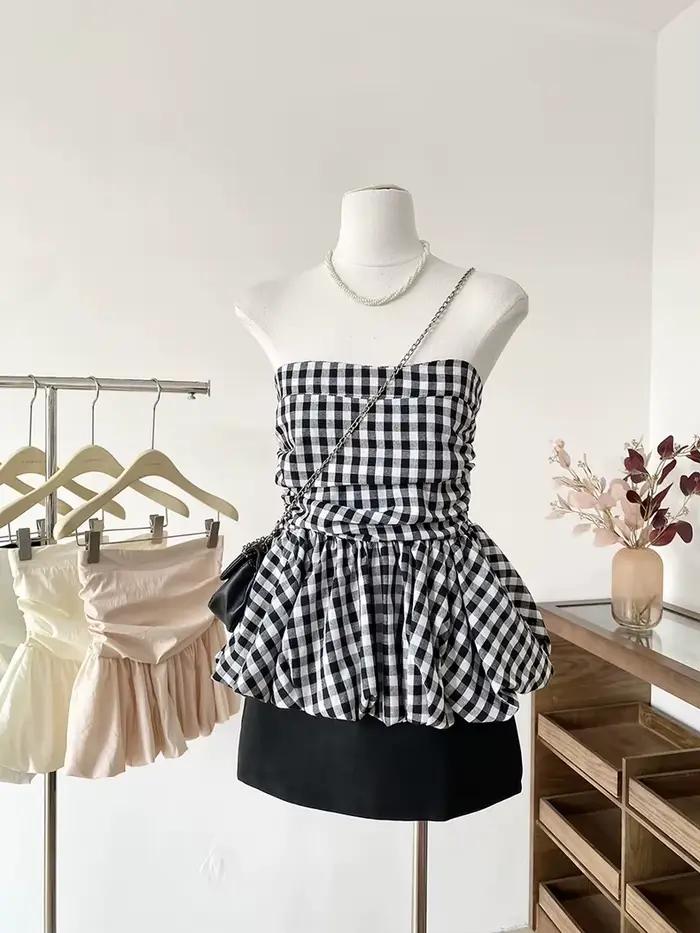 Haut caraco tube péplum à volants doux pour petite fille été 2025 occassions spéciales tenue chic pour enfants
