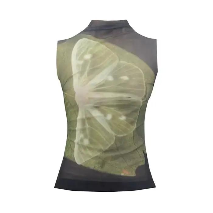 Genayooa Y2k hauts en maille t-shirts sans manches Patchwork débardeurs mode coréenne Grunge esthétique voir à travers