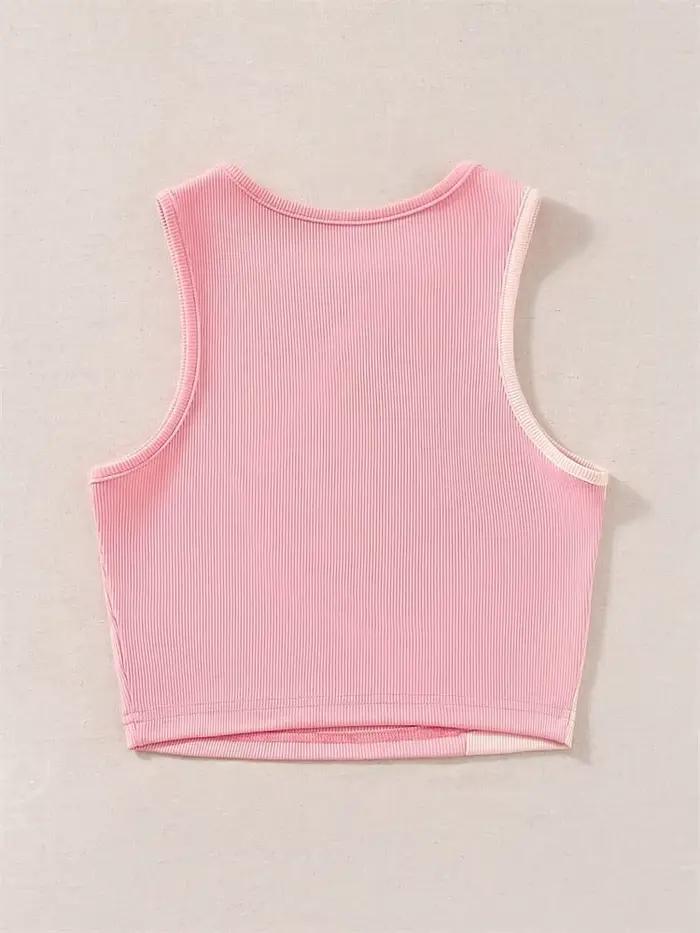 Débardeur rose en tricot côtelé pour femmes