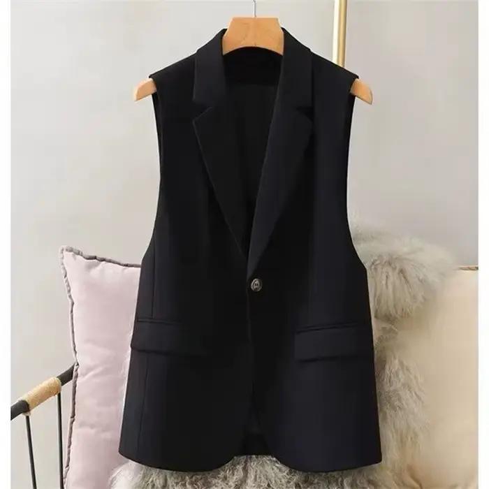 Gilet de costume noir sans manches pour femme