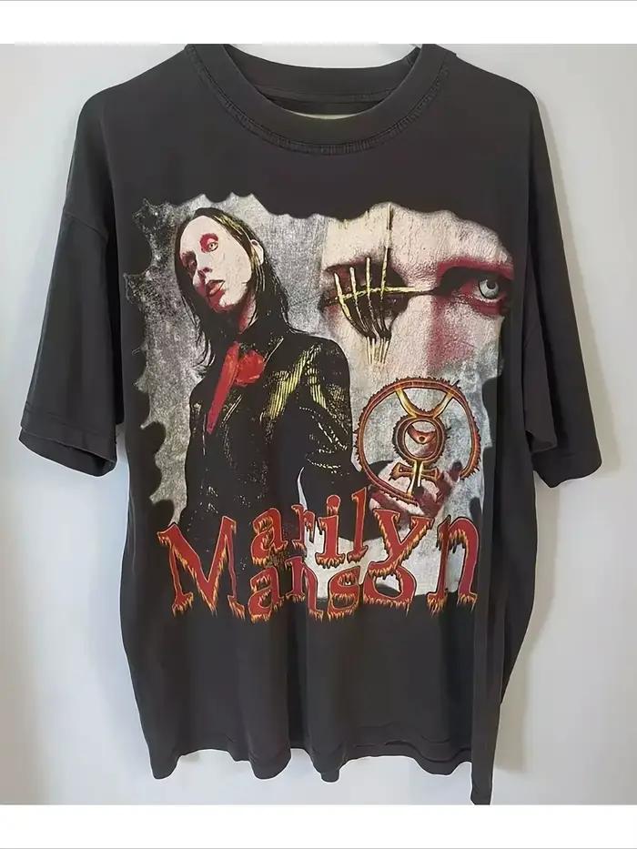 Top gothique rock noire imprimée pour fans de Marilyn Manson occasionnels et spéciaux