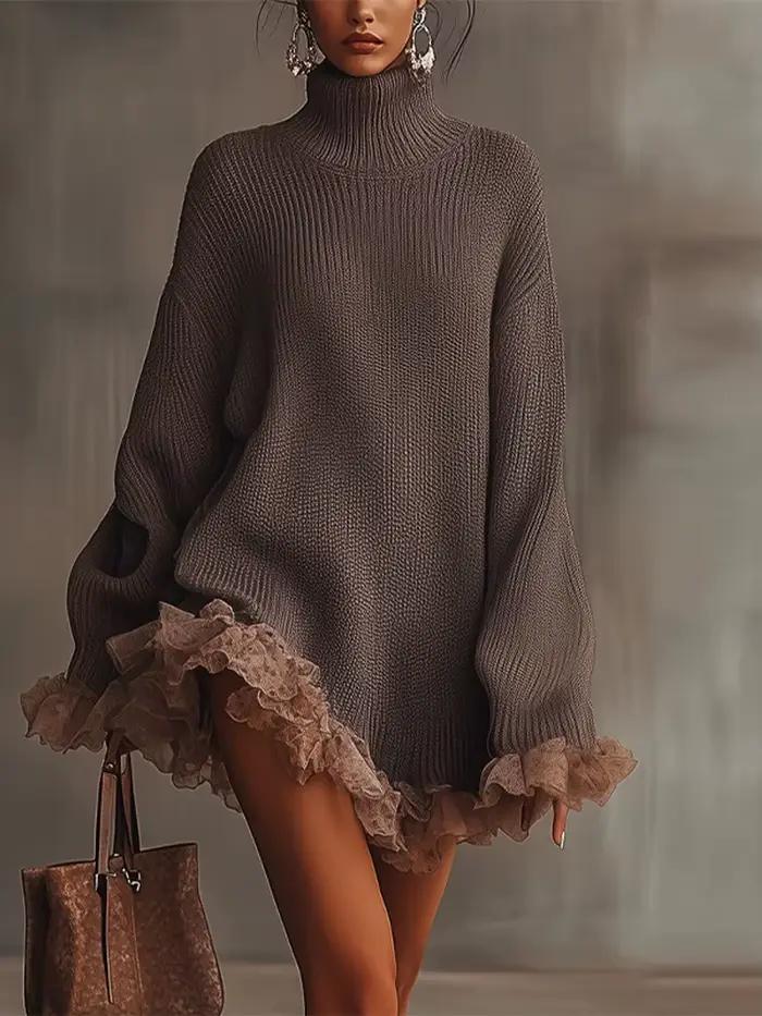 Robe en tricot à col roulé pour femmes