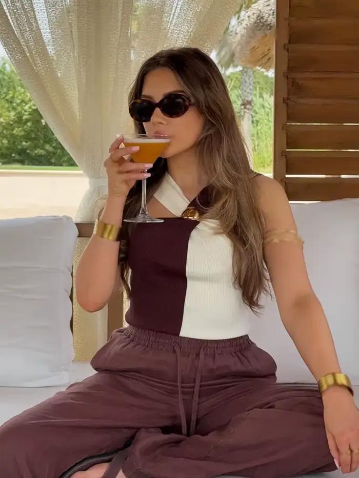 HH femmes été nouvelle mode Chic tricoté hauts col suspendu sans manches dos nu femme Sexy mince