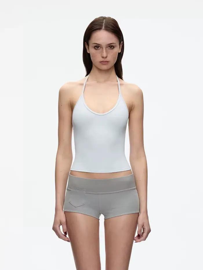 Débardeur avec sangle de cou gris argile, haut court de style basique