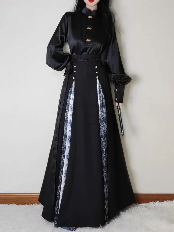 Hanfu Style féminin chanson améliorer hauts jupe trois plis trajet quotidien éléments Han blanc noir Cos Cosplay fête