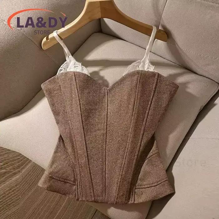Débardeurs Femme Printemps-Été 2026 Nouvelle Collection Sexy Dentelle Patchwork Fermeture Éclair Uni Sans Manches Style Plage