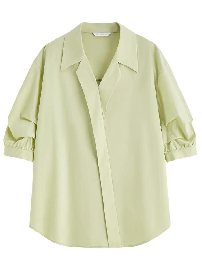 FSLE Style français chemise élégante manches cinq-quarts haut tendance pour les femmes 2025 été nouveau col en v polyvalent décontracté hauts 25FS12536