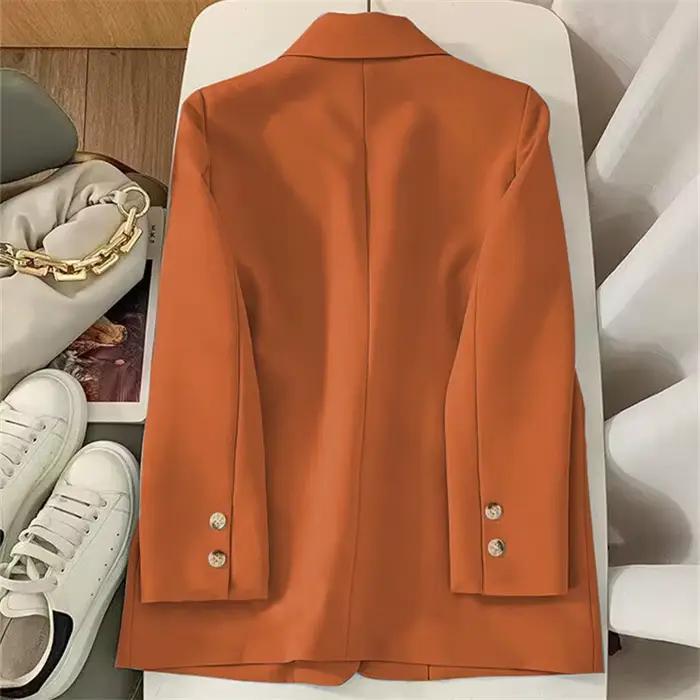 Blazer orange élégant pour femmes style décontracté mode printemps automne ajustement mince polyester drap fin couleur vive occasions professionnel sociales
