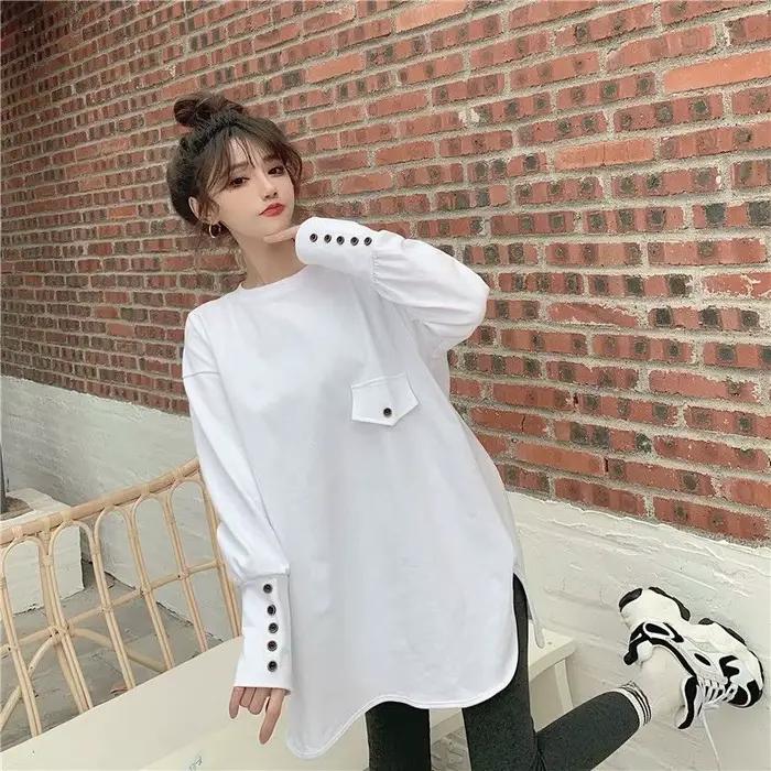 Coton blanc t-shirts 2025 vêtements plaine bleu femme hauts femmes