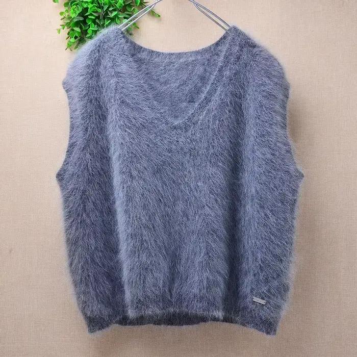 Pull-over ample tricoté en véritable poils de lapin Angora doux et duveteux