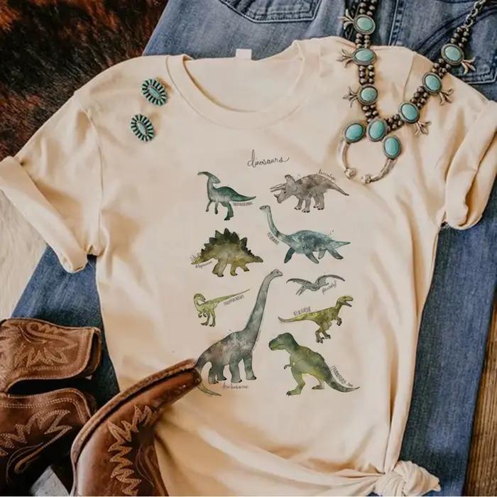 T-shirt dinosaure pour femmes junior style décontracté motif dessin animé pour toutes les occasions