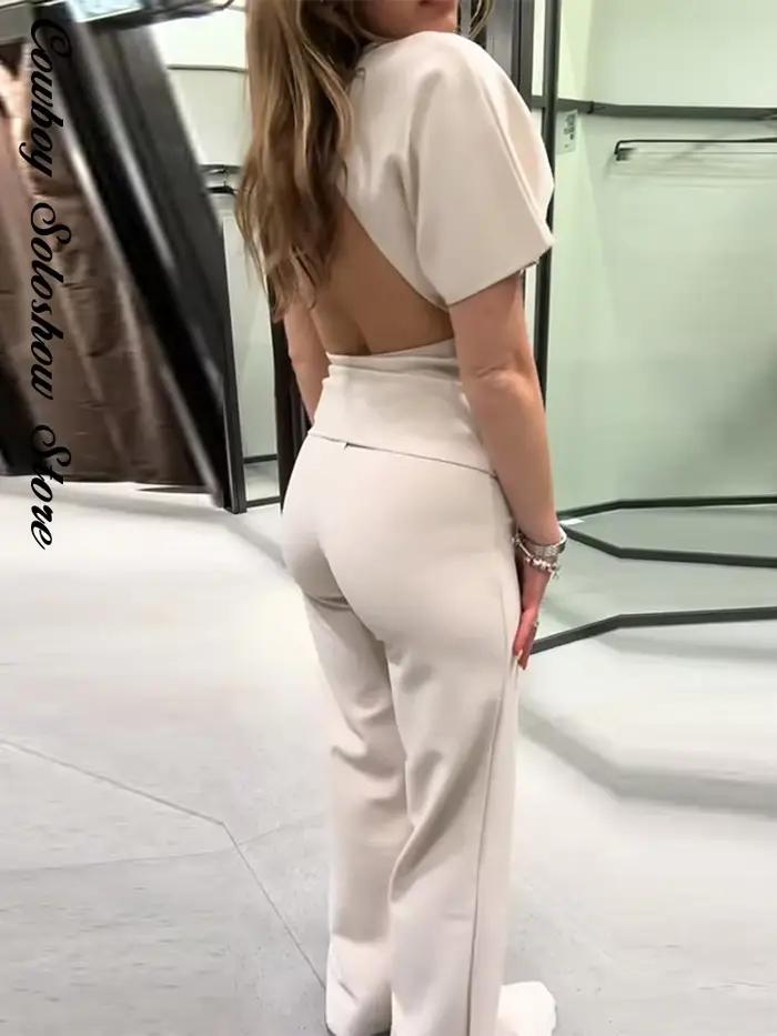 Ensemble pantalon et haut dos nu pour femme