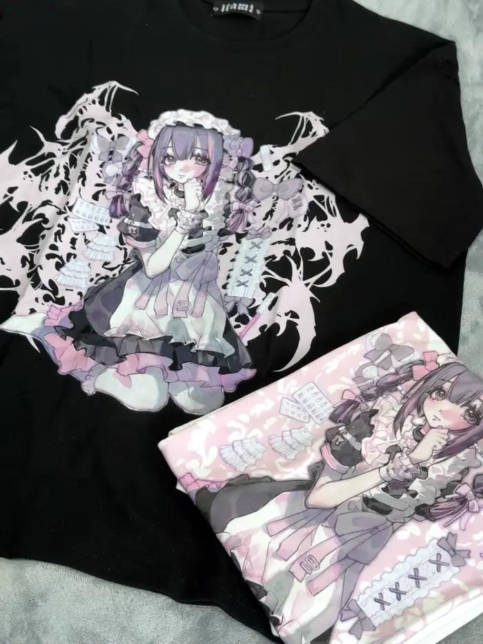 T-shirt à manches courtes style gothique ample dessin animé pour jeunes filles mode underground printemps été