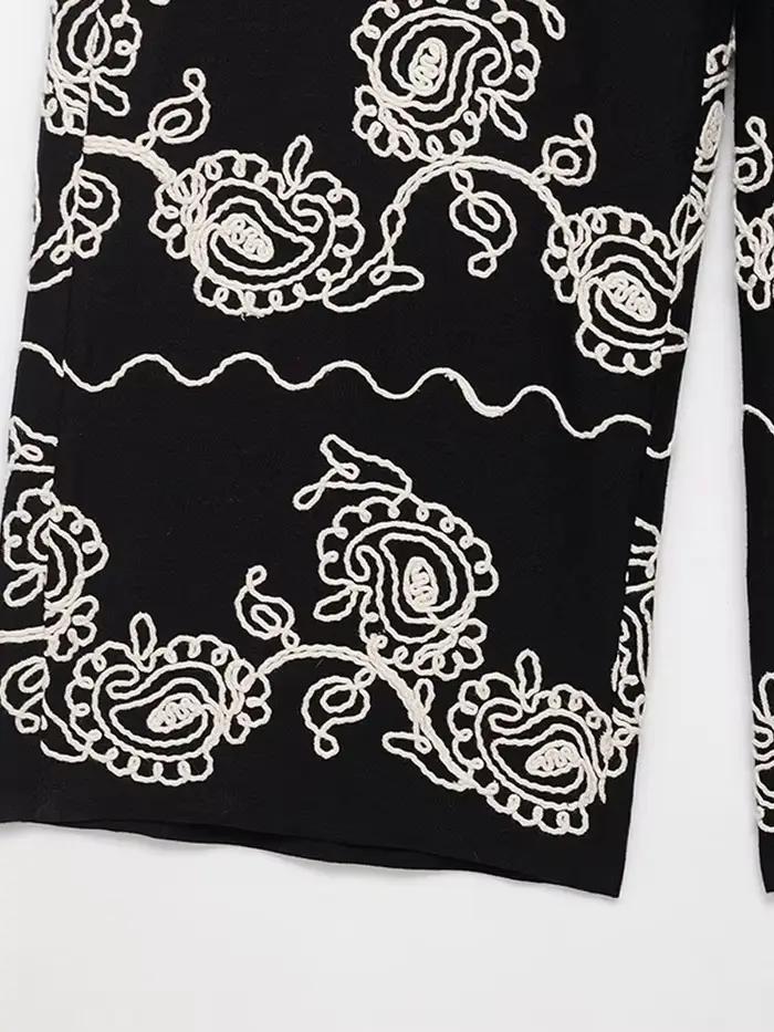 Mode brodé haut pantalon 2 pièces ensemble femmes élégant col rond manches courtes