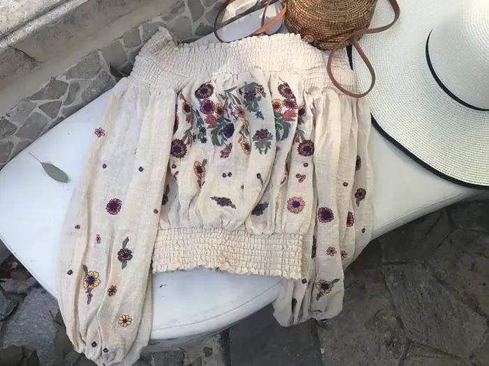TEELYNN chemisier Boho court 2025 broderie florale sexy épaules nues été haut