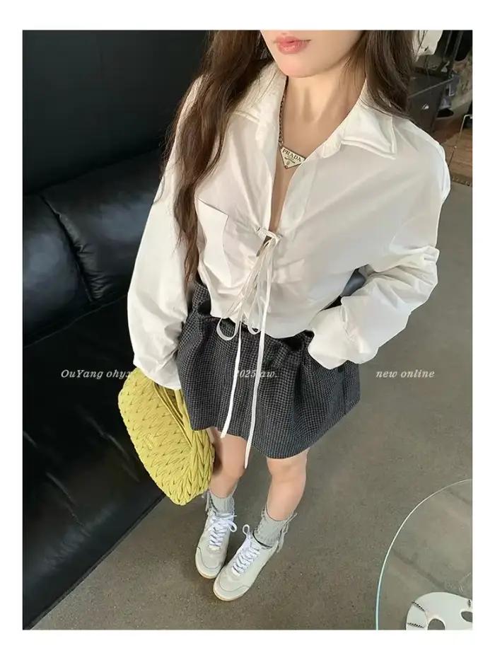 Chemise à col noué de Style français pour femme