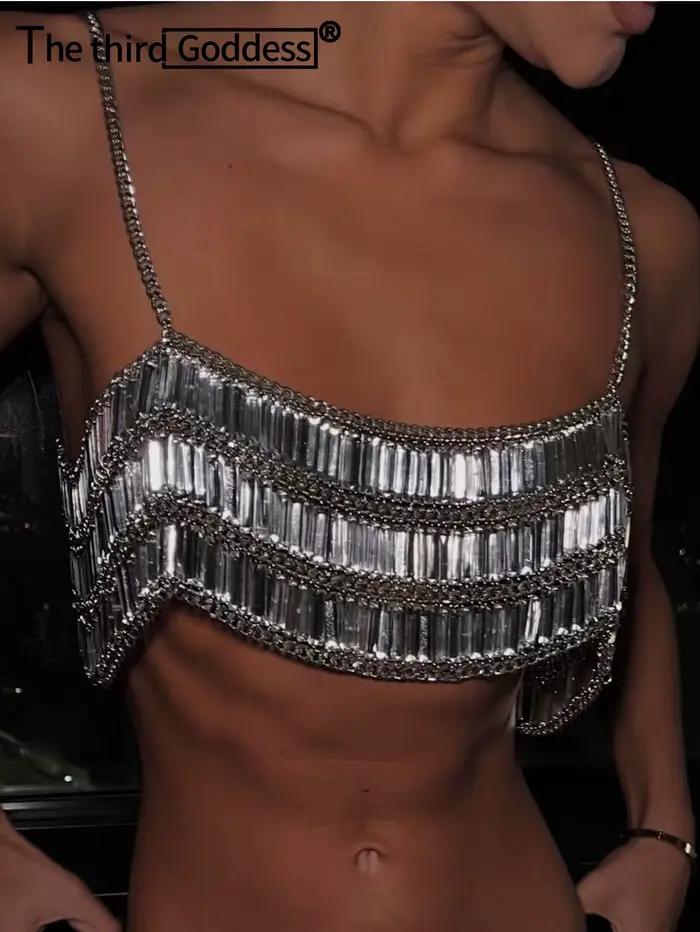 Haut court sexy transparent à sequins métalliques pour femme