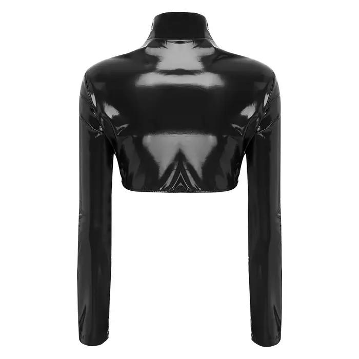 Haut court en cuir verni pour femme