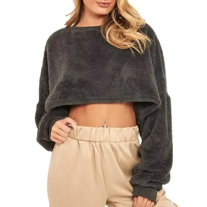 Pull en peluche à col rond pour femmes