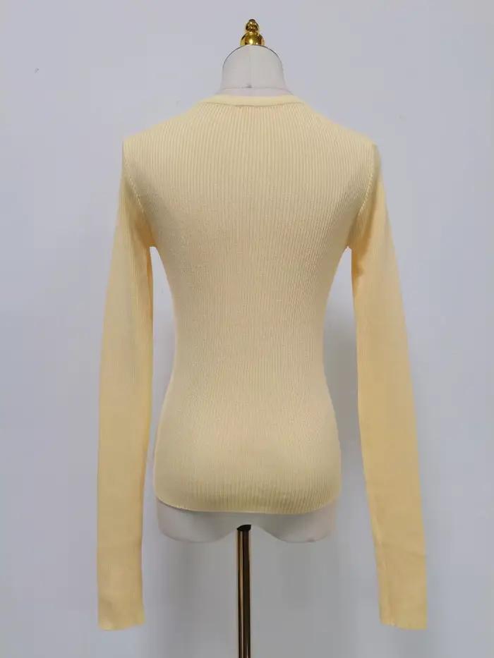 TWOTWINSTYLE solide pull décontracté pour les femmes col rond à manches longues épissé simple boutonnage minceur bases Cardigan femme automne