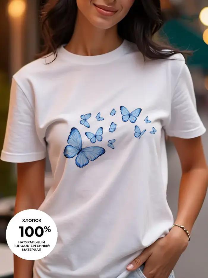 T-shirt femme imprimé papillon pur coton décontracté printemps été occassions spéciales