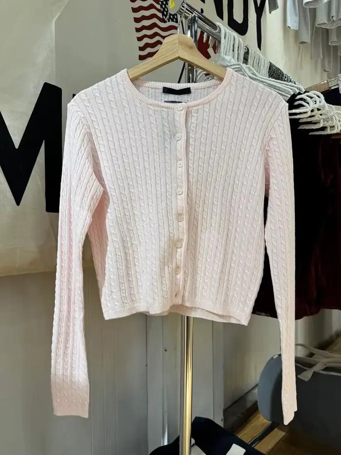 Twist fleur bébé rose pull Cardigan femme automne col rond simple boutonnage à manches longues haut court coton doux mignon tricots hauts