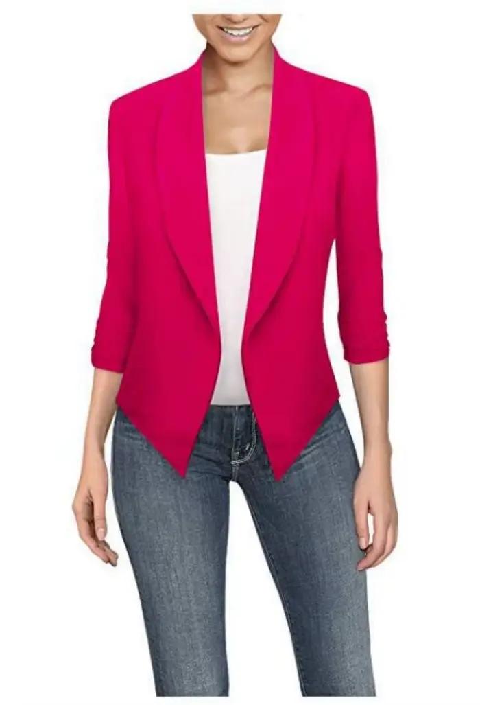 Blazer cranté pour femmes en polyester avec poches solides pour le bureau et les occasions spéciales printemps été
