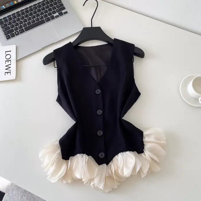 Hauts débardeurs col V kalenmos pour femmes élégants et sexy à volants style camisole coupe slim été 2026 occasions de bureau
