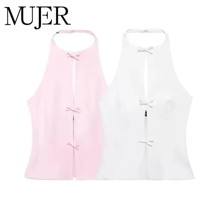 MUJER 2025 épaules dénudées haut à licou femme rose blanc