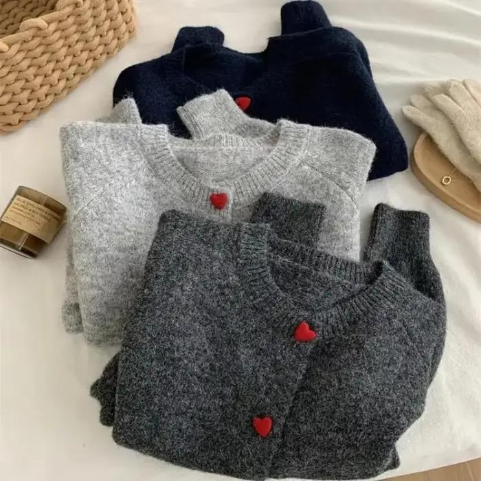 Cardigan tricoté en laine gris foncé pour femmes
