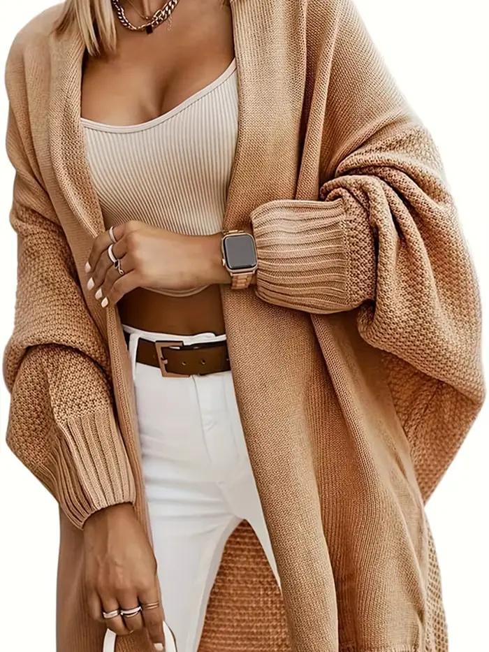 Cardigan à manches chauve-souris pour femmes, coupe ample, style décontracté, automne-hiver, matière polyamide, bleu ciel, gris, beige, ivoire, vert armée, noir, pour sorties et occasions spéciales