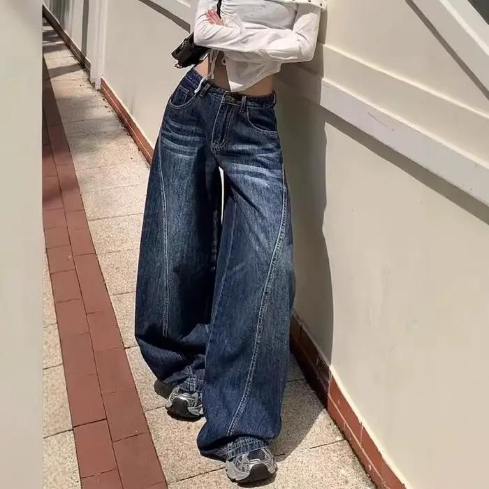 Jean taille haute à jambe large pour femme