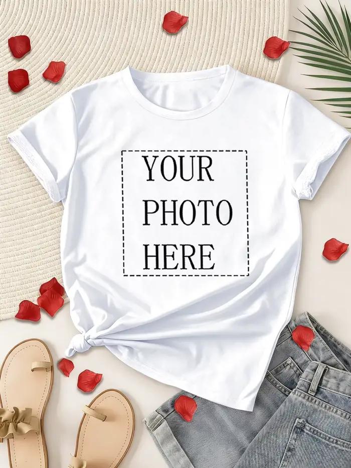 T-shirt personnalisable pour femme avec impression de logo ou dessin animé, décontracté et polyvalent pour toutes les saisons et occasions