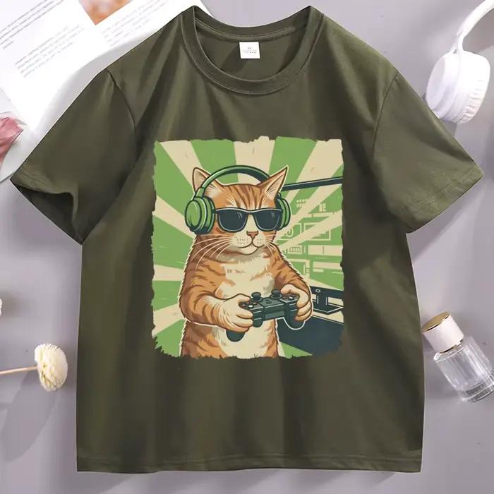 T-Shirt Gamer Chat décontracté homme imprimé pour les fans de jeux vidéo occasions quotidiennes