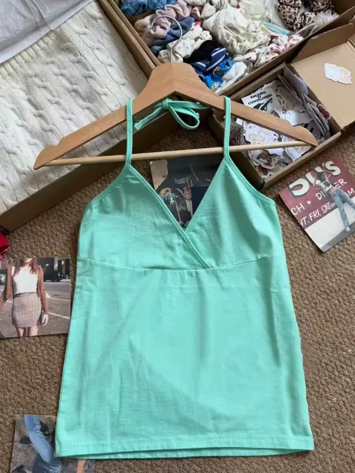 Débardeur court vert menthe pour femme