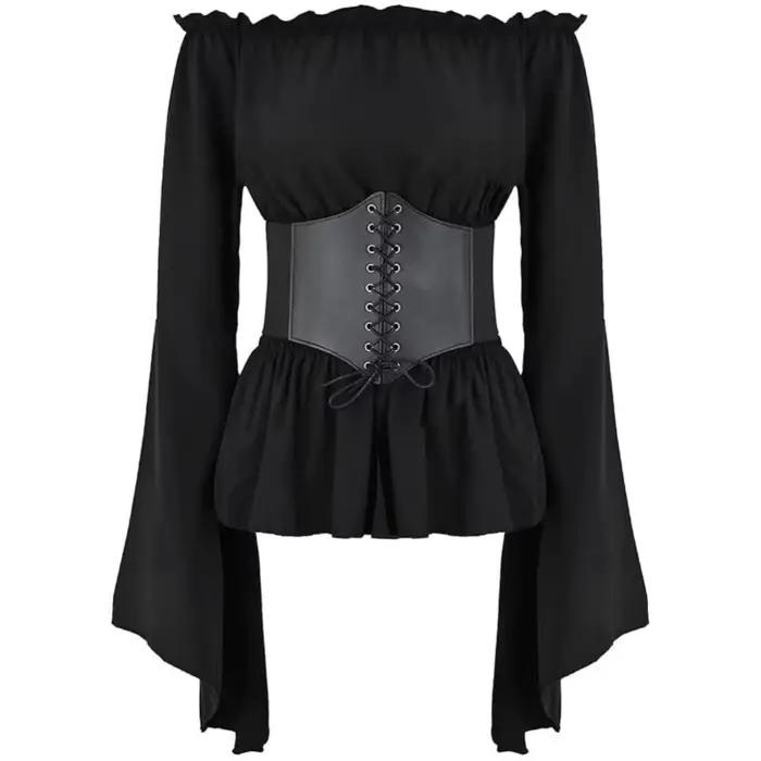 Chemisier Renaissance femme manches évasées cou fendu polyester plis pour événements médiévaux steampunk cosplay haut vintage