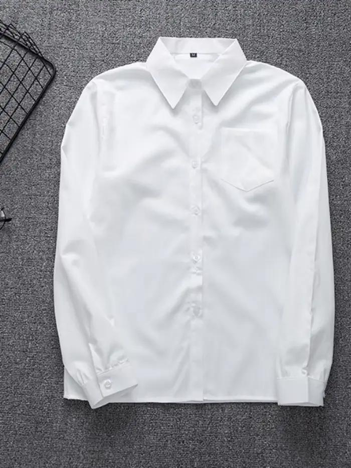 Zoki blanc femmes chemise mode à manches longues décontracté col rabattu femme Blouse poche ample bouton bureau dames élégant hauts