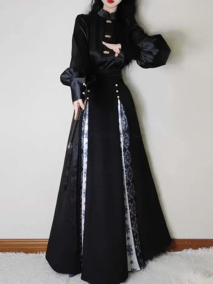 Hanfu Style féminin chanson améliorer hauts jupe trois plis trajet quotidien éléments Han blanc noir Cos Cosplay fête