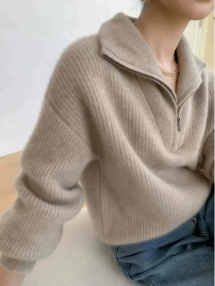 Pull en cachemire épais à grand revers pour femme
