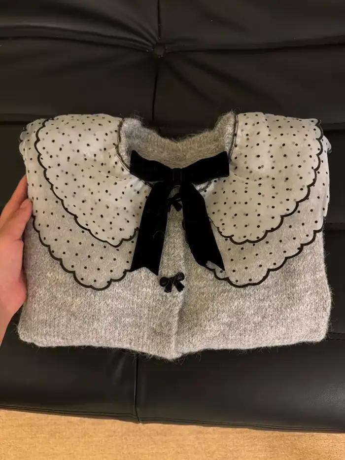 Nuisette kawaii en polyester et coton pour femme avec arc décoratif et collier Peter Pan pour occasions spéciales automne hiver