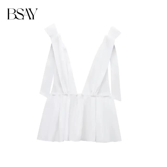 BSAY popeline haut pour femmes mode été nouveau nœud sans manches dos nu Camisole réservoir Chic femme Sexy Streetwear gilet Mujer